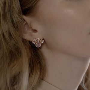 Oriental Fan Earring Studs in Lavender Jade