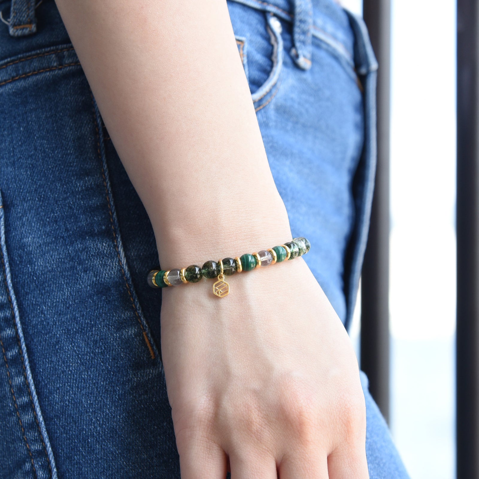 Malachite Moonstone Green Phantom Beaded Bracelet