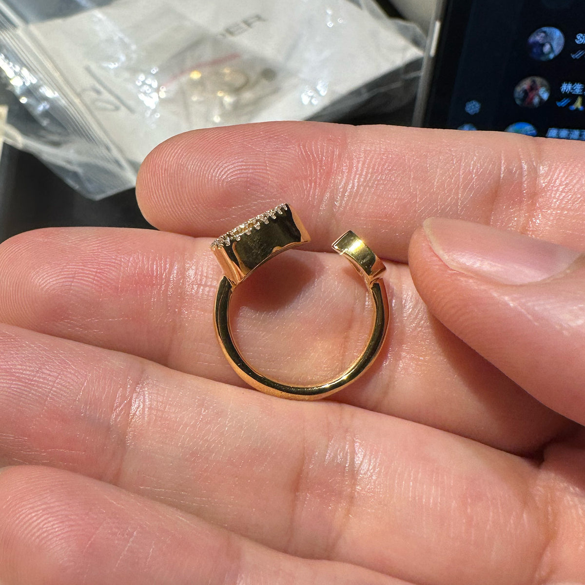 z@ Custom Order : 2025-08-05 AQUA Open Ring in Green Jade (gold finish)