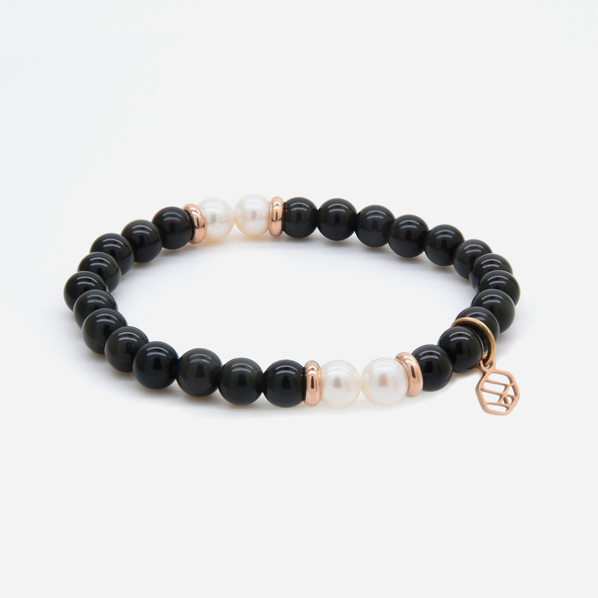 Pearl • Black Obsidian • Beaded Bracelet