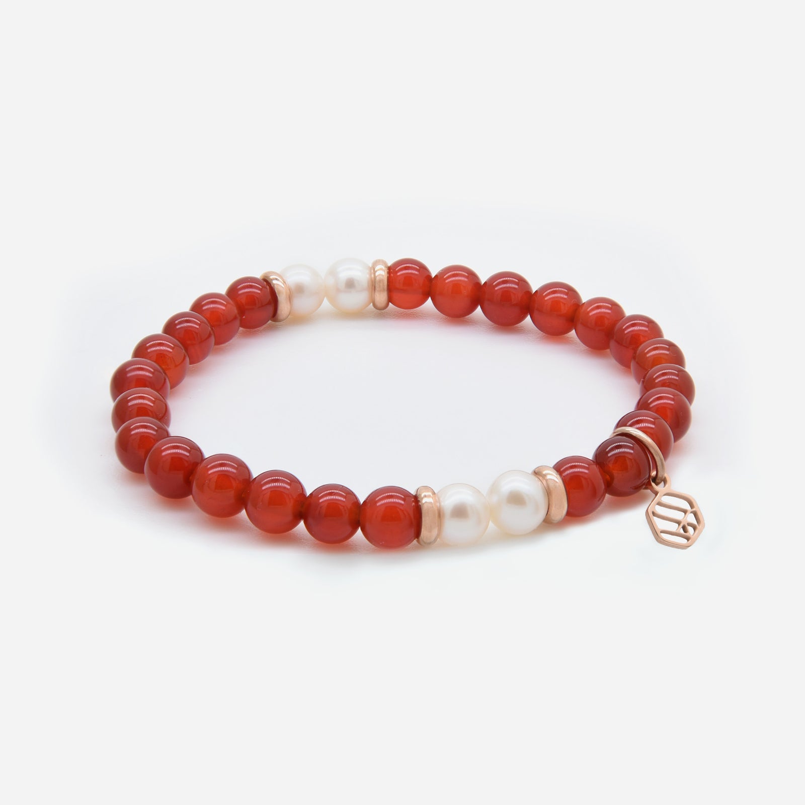 Pearl • Red Chalcedony • Beaded Bracelet