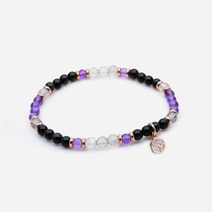 4mm Amethyst Moonstone Black Obsidian Beaded Bracelet