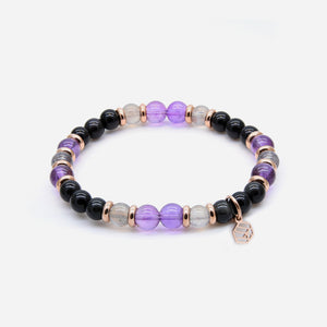 Amethyst Moonstone Black Obsidian Beaded Bracelet