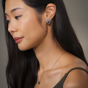 Oriental Fan Earring Studs in Black Jade