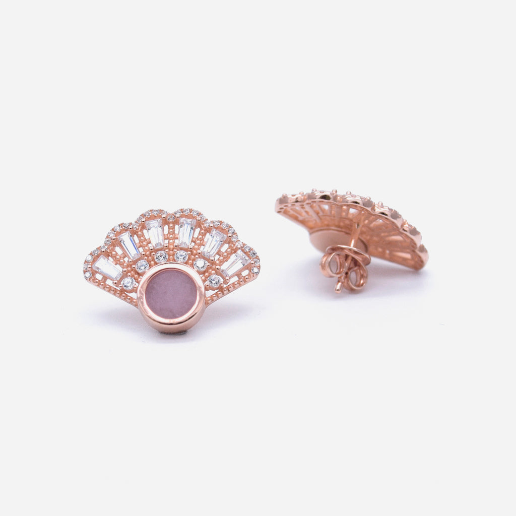 Oriental Fan Earring Studs in Lavender Jade