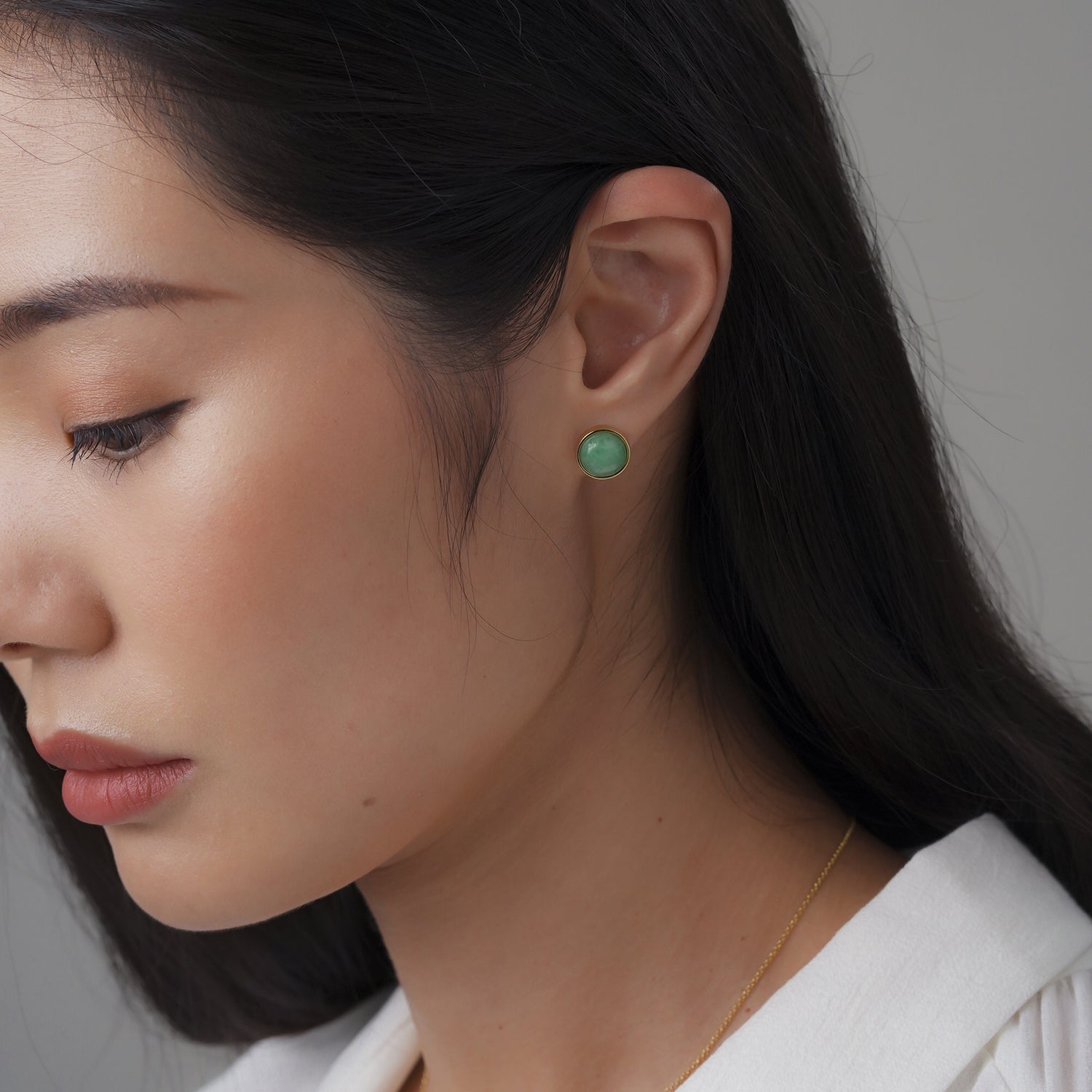 Water Drop Shape Green Jade Chinese Style Gilding Earrings  IDREAMMART