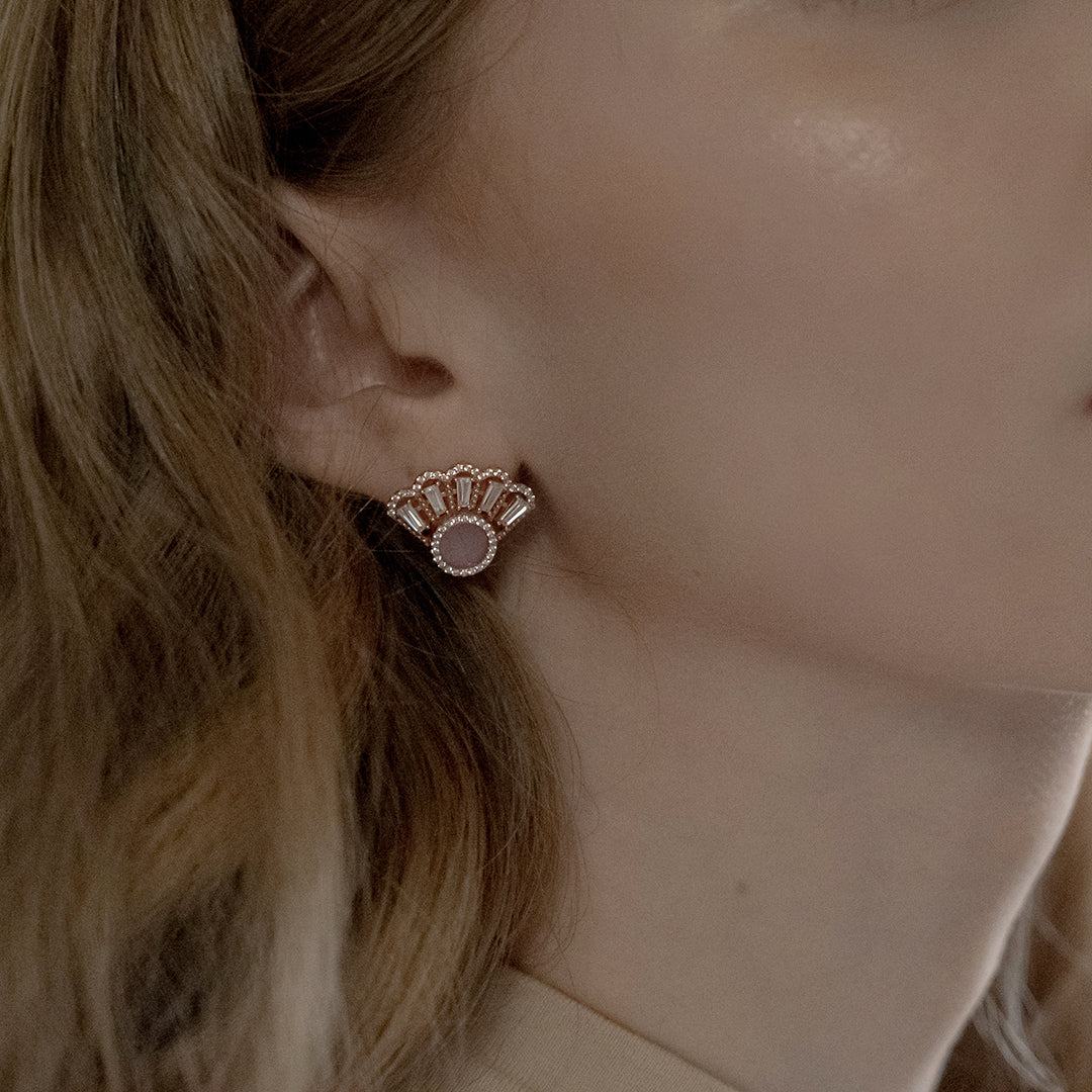 Oriental Fan Earring Studs in Lavender Jade