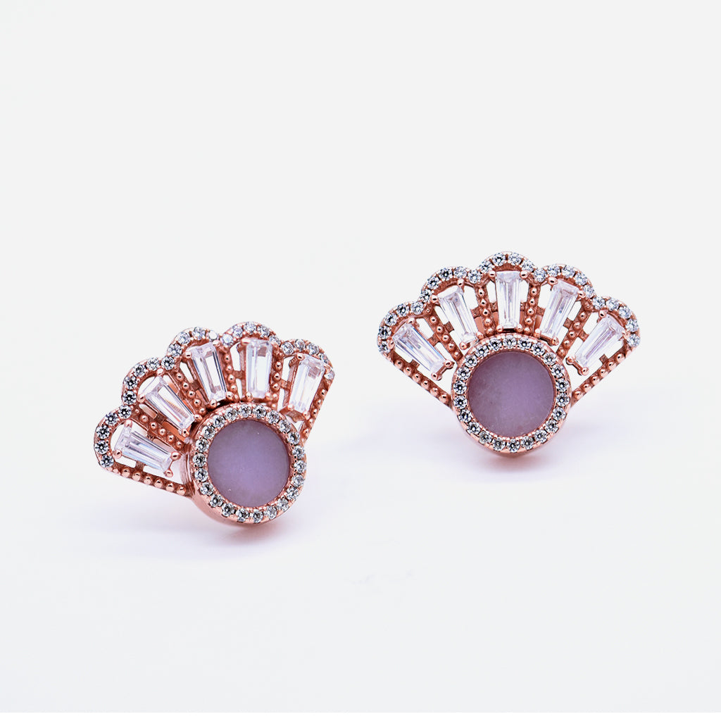 Oriental Fan Earring Studs in Lavender Jade