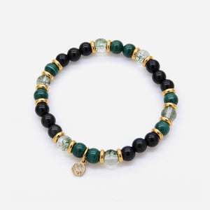 Malachite Green Phantom Black Obsidian Beaded Bracelet