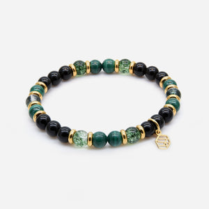 Malachite Green Phantom Black Obsidian Beaded Bracelet