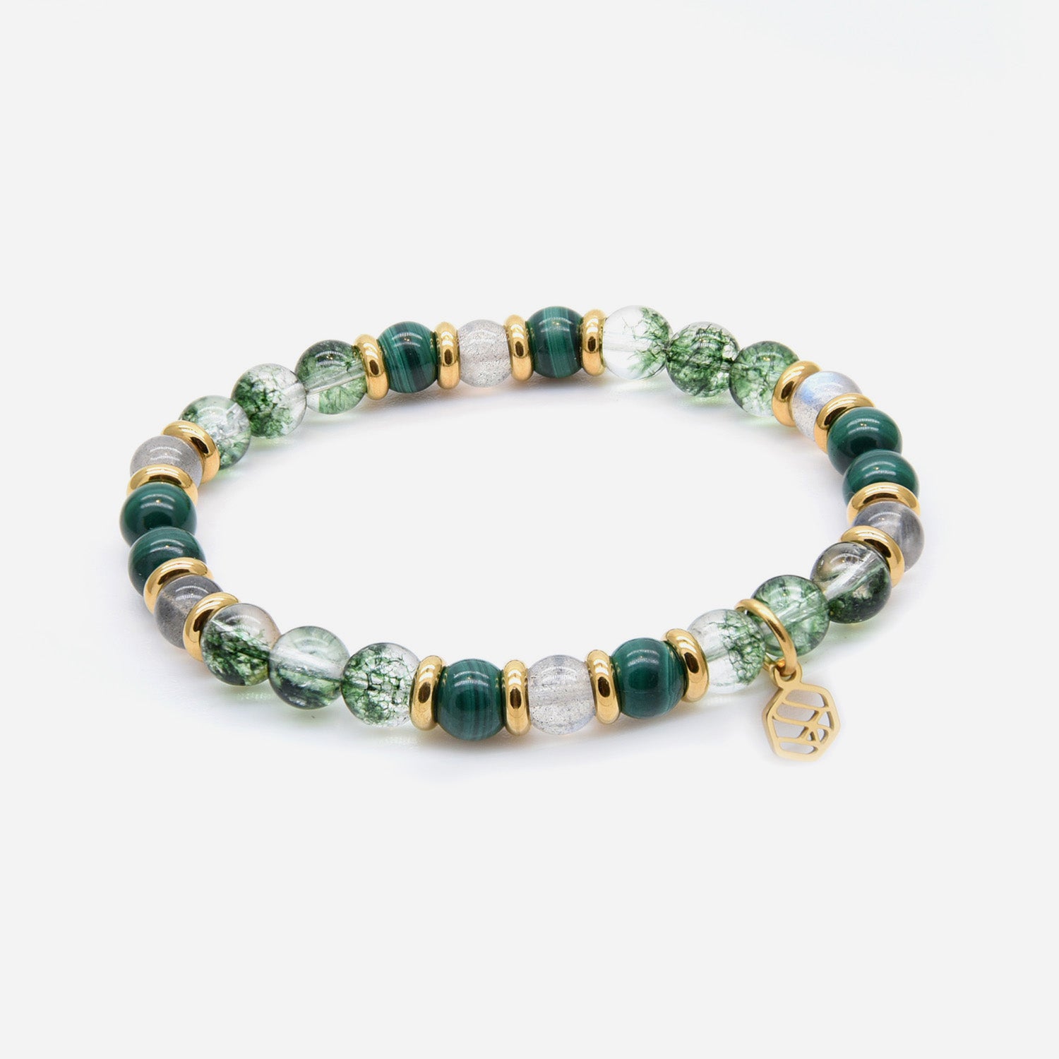 Malachite Moonstone Green Phantom Beaded Bracelet