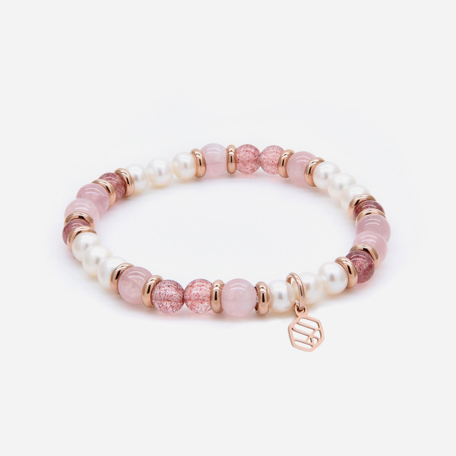 Pearl Rose Quartz Strawberry Quartz Beaded Bracelet