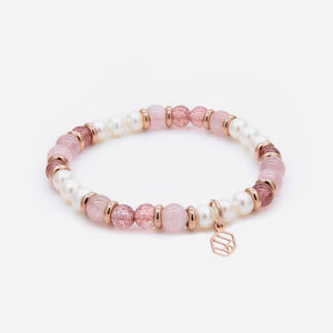 Pearl Rose Quartz Strawberry Quartz Beaded Bracelet