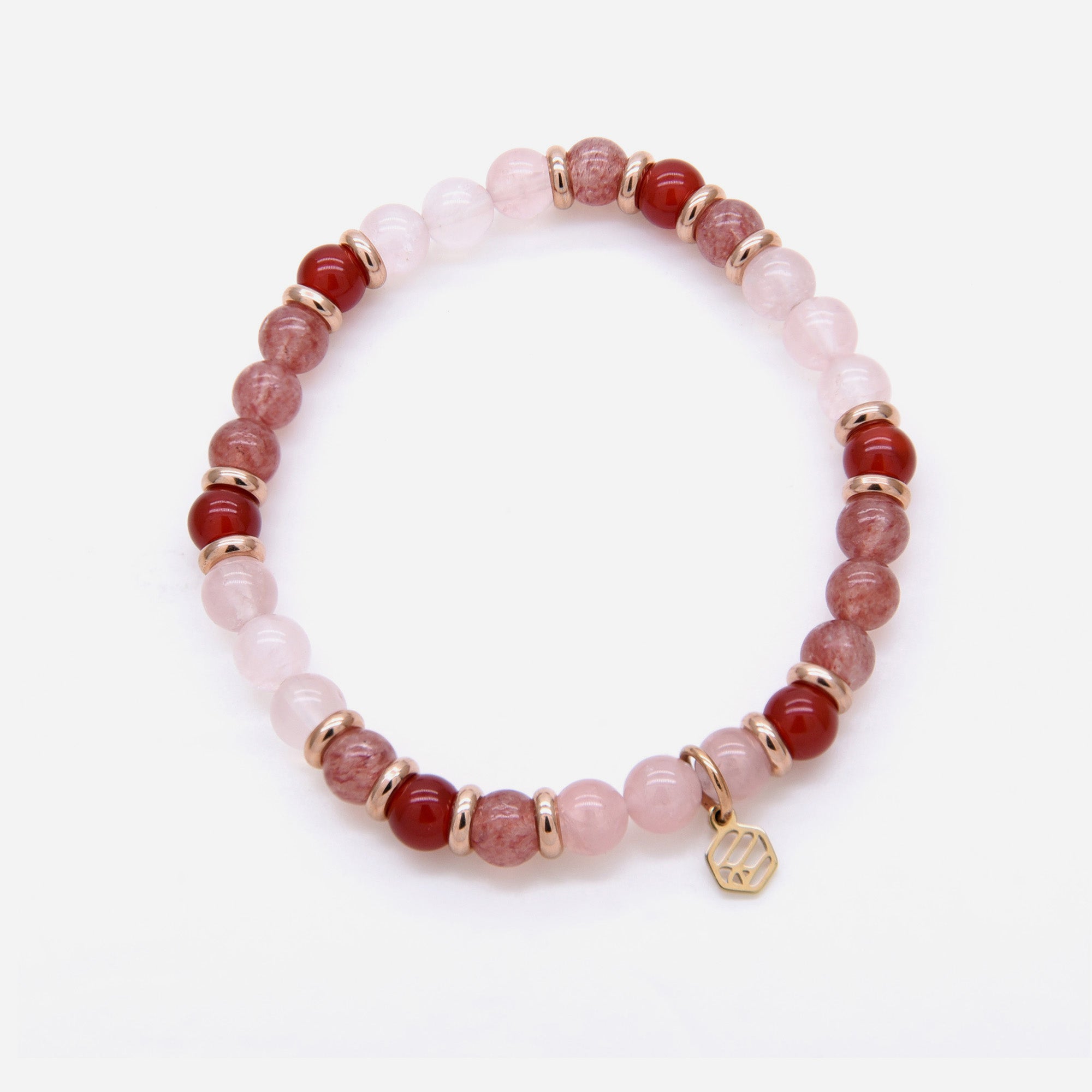 Rose Quartz Red Chalcedony Strawberry Quartz Beaded Bracelet